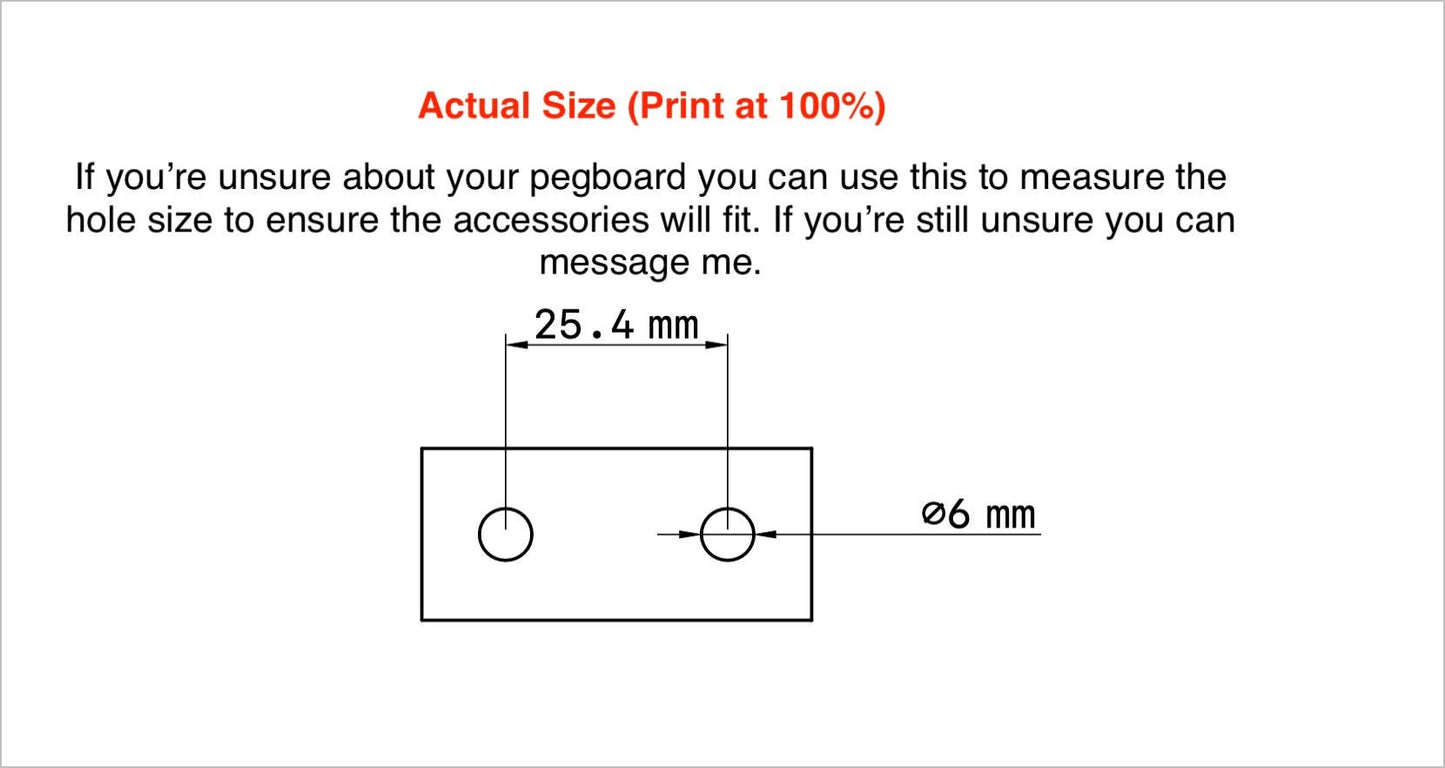 Template for measuring 1/4 inch pegboard holes