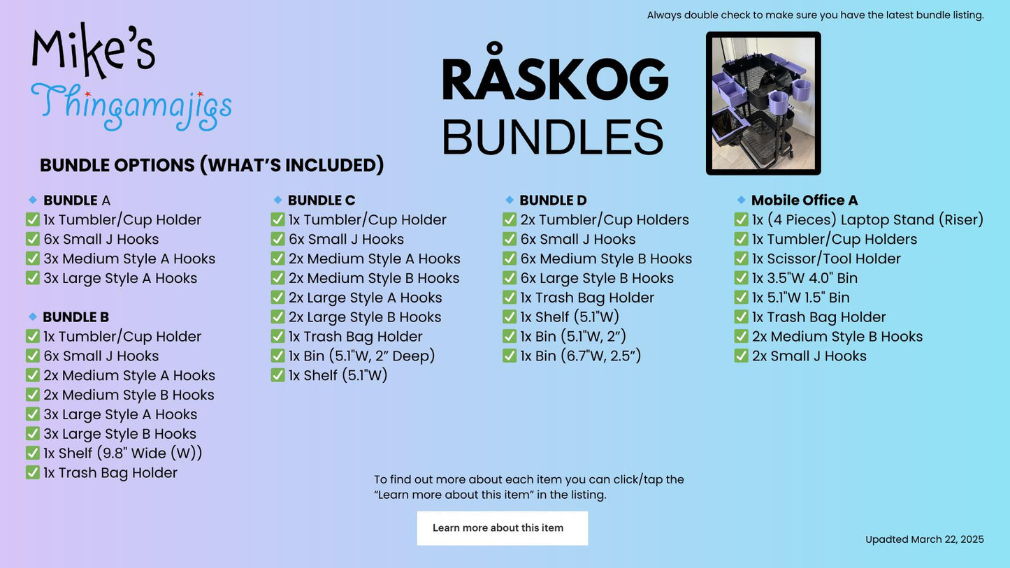 IKEA RÅSKOG Cart Custom Accessories: Shelves, Bins, Hooks, Trash Bag Holder