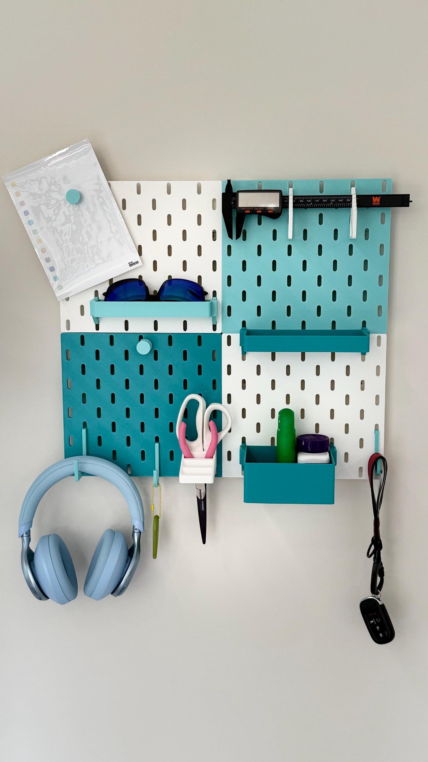Mini SKÅDIS Board – 3D Printed IKEA Organizer, Includes Suction and Command Mounts, Bundles with Hooks, Pins, Bins and Shelf