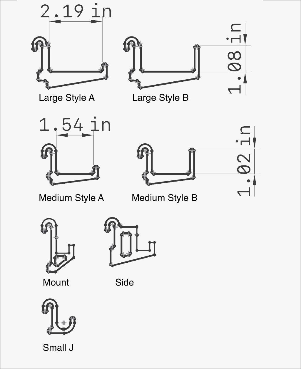 Lexington Cart Hooks – Fits Simply Tidy 3-Tier Cart (Michael’s) – Small J, Medium & Large + Combos