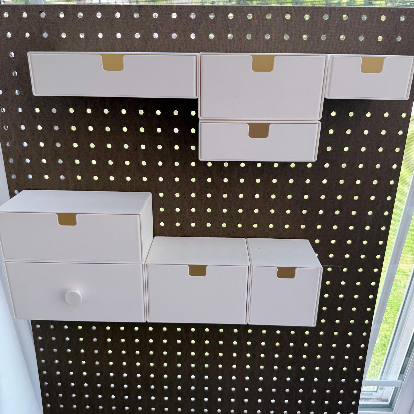 1/4 Inch Pegboard Drawers - Modular Stackable Storage Organizer - 18 Sizes & Knob Options - 3D Printed - 30+ Colors
