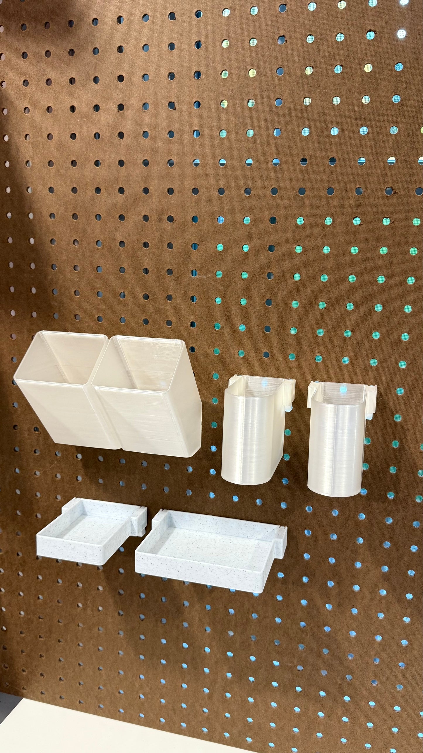 Bins in Multiple Sizes for Standard 1/4” Pegboard