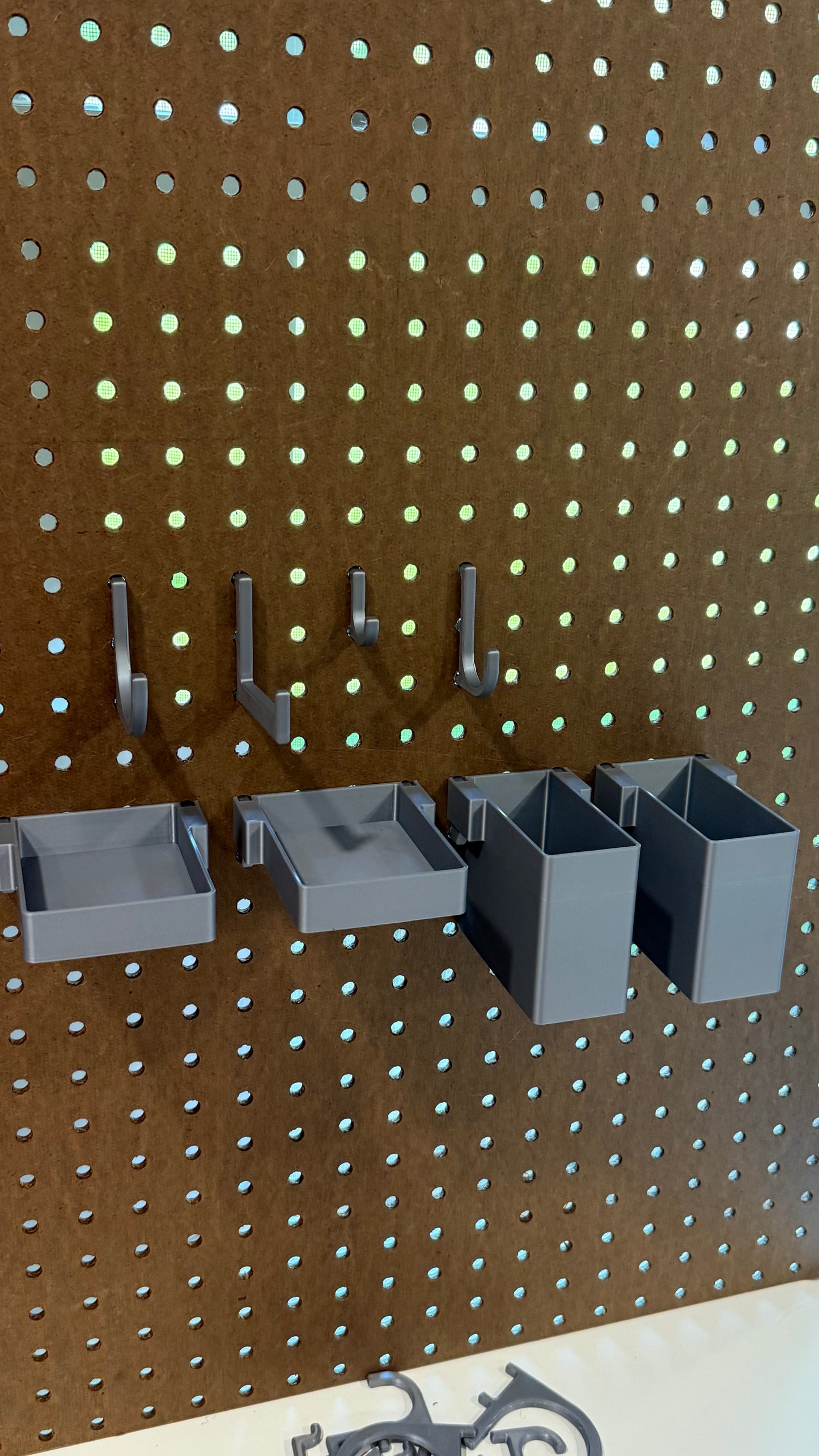 Bins in Multiple Sizes for Standard 1/4” Pegboard