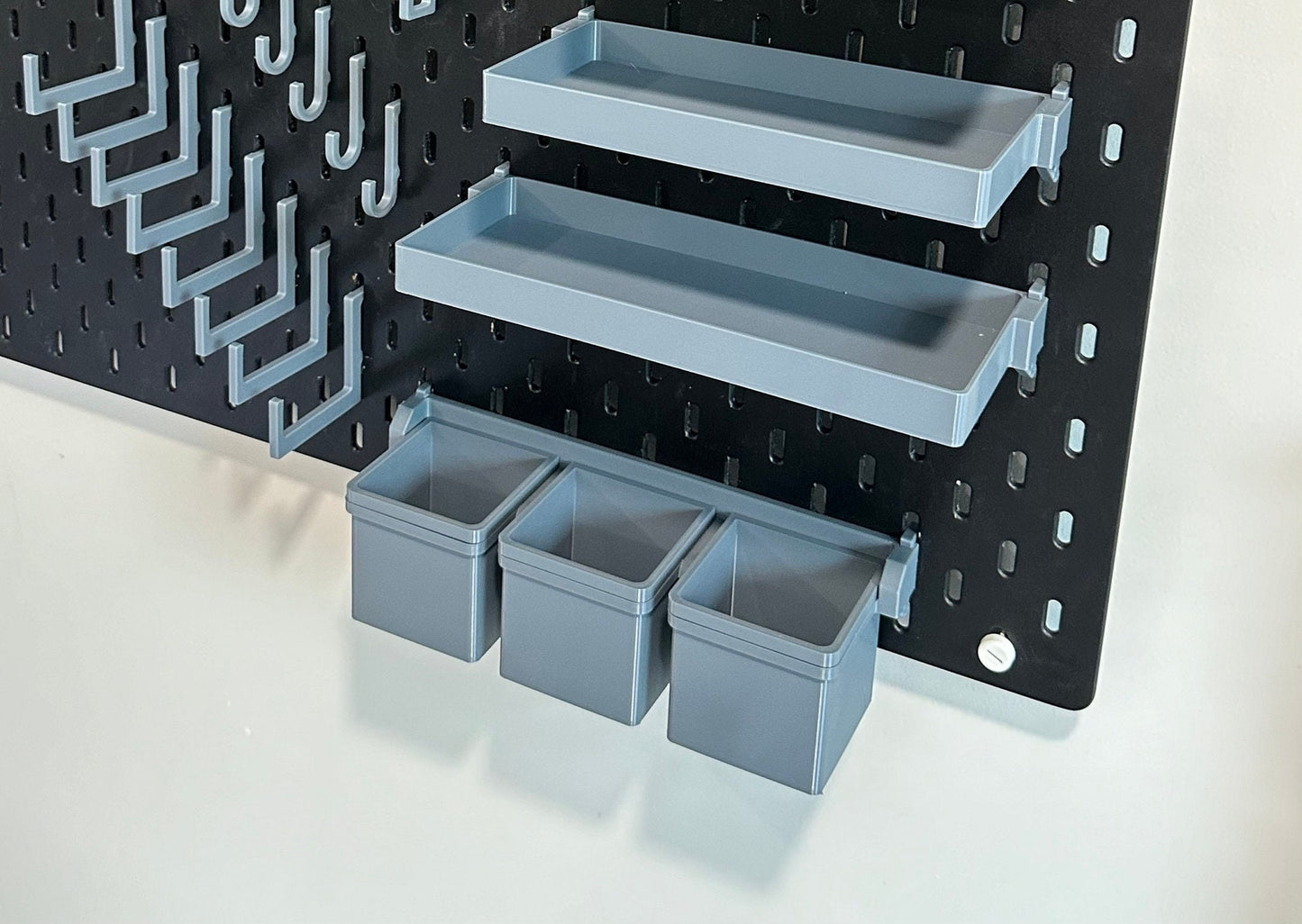 IKEA SKÅDIS 3-Bin Organizer for Pegboard or Råskog Cart - 3D Printed Drop-In Removable Bins - Crafts, Sewing - 30+ Colors