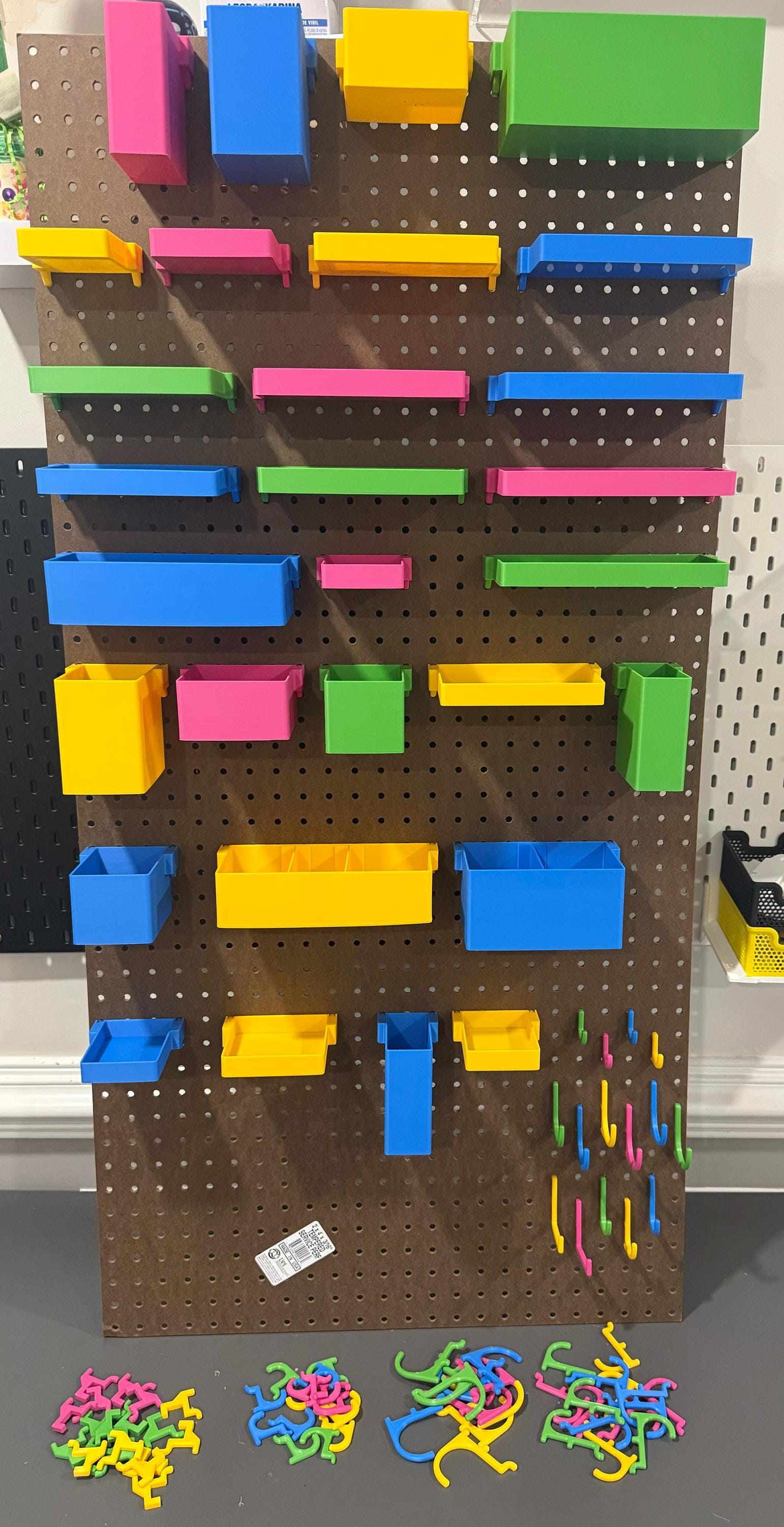 Pegboard Bins for Standard 1/4" Holes - 3D Printed Custom Sizes - Tool, Craft Room and Garage Storage Organizer - 30+ Colors