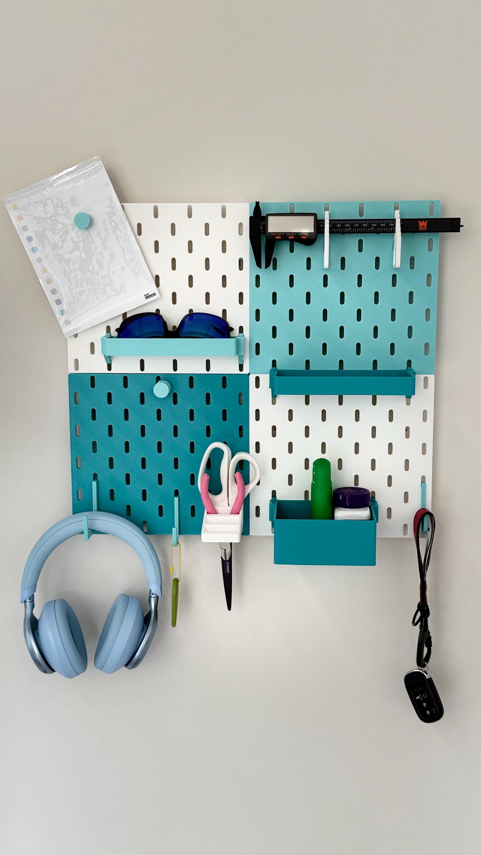 Mini SKÅDIS Board – 3D Printed IKEA Organizer, Includes Suction and Command Mounts, Bundles with Hooks, Pins, Bins and Shelf
