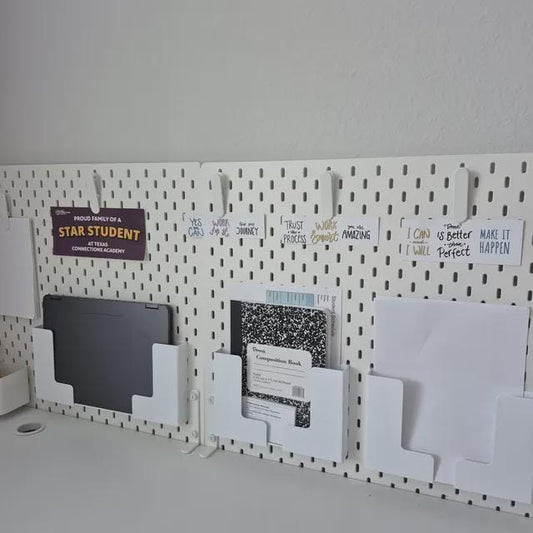 Adjustable Paper & Tablet Holder for IKEA SKÅDIS Pegboard - Document and Notebook Holder - Desk Organizer - 30+ Colors - 3D Printed