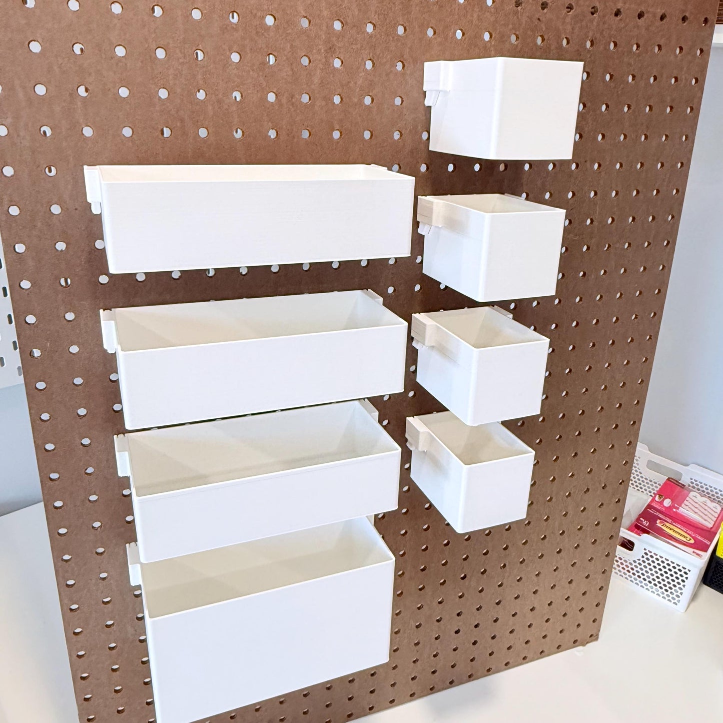Pegboard Bins for Standard 1/4" Holes - 3D Printed Custom Sizes - Tool, Craft Room and Garage Storage Organizer - 30+ Colors