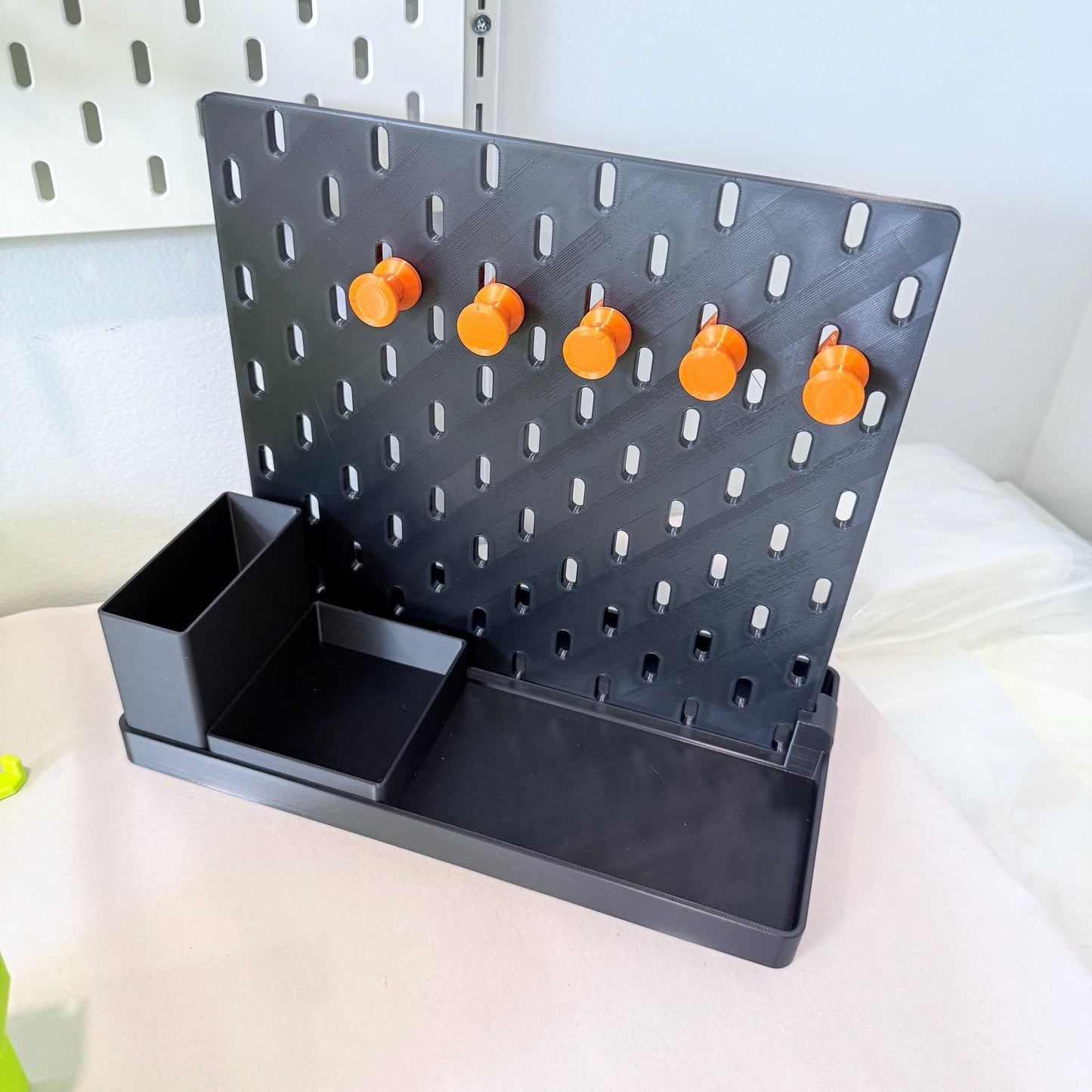 Freestanding SKÅDIS Desktop Pegboard - 3D Printed Desk Organizer with Modular Tray - Office, Crafts, Vanity - 30+ Colors