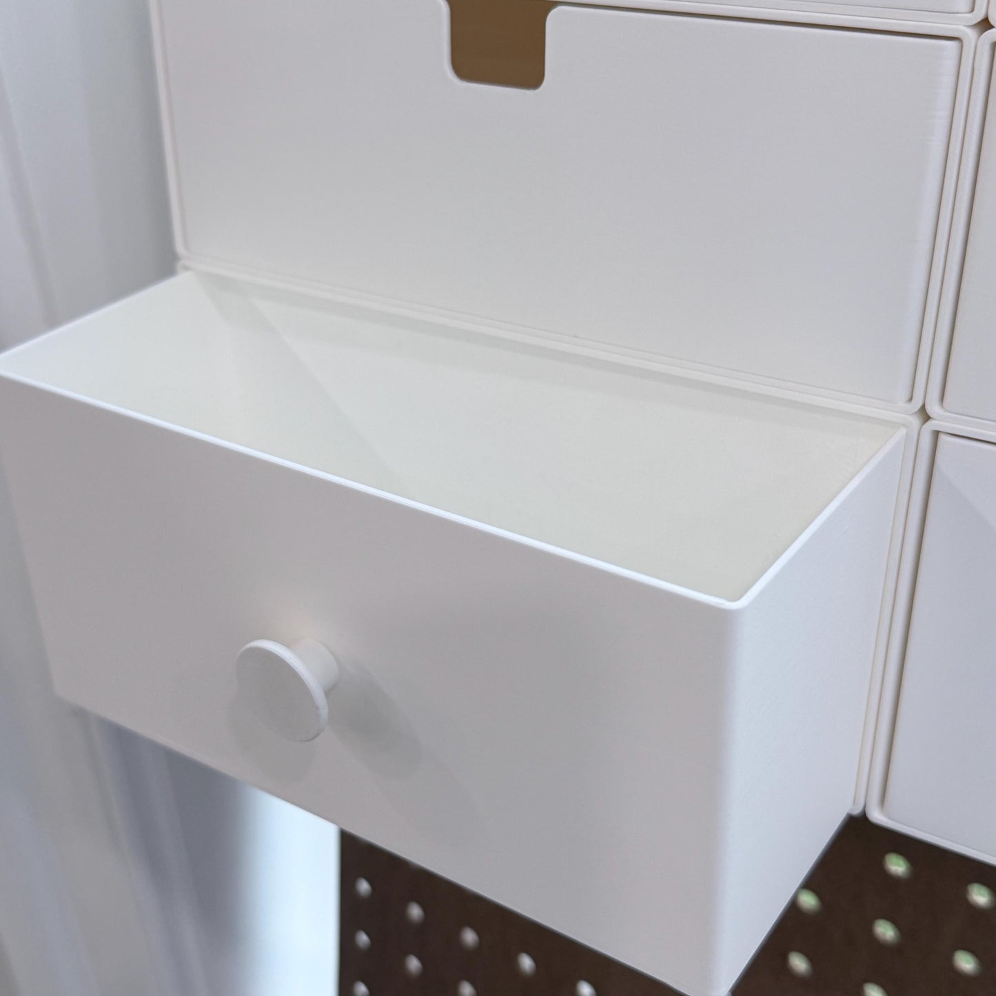 1/4 Inch Pegboard Drawers - Modular Stackable Storage Organizer - 18 Sizes & Knob Options - 3D Printed - 30+ Colors