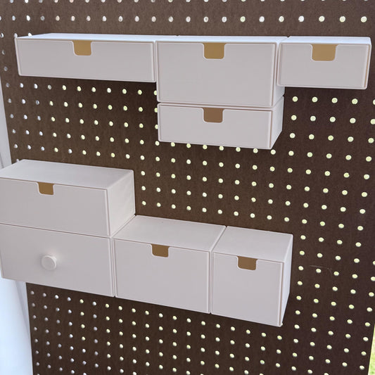 1/4 Inch Pegboard Drawers - Modular Stackable Storage Organizer - 18 Sizes & Knob Options - 3D Printed - 30+ Colors