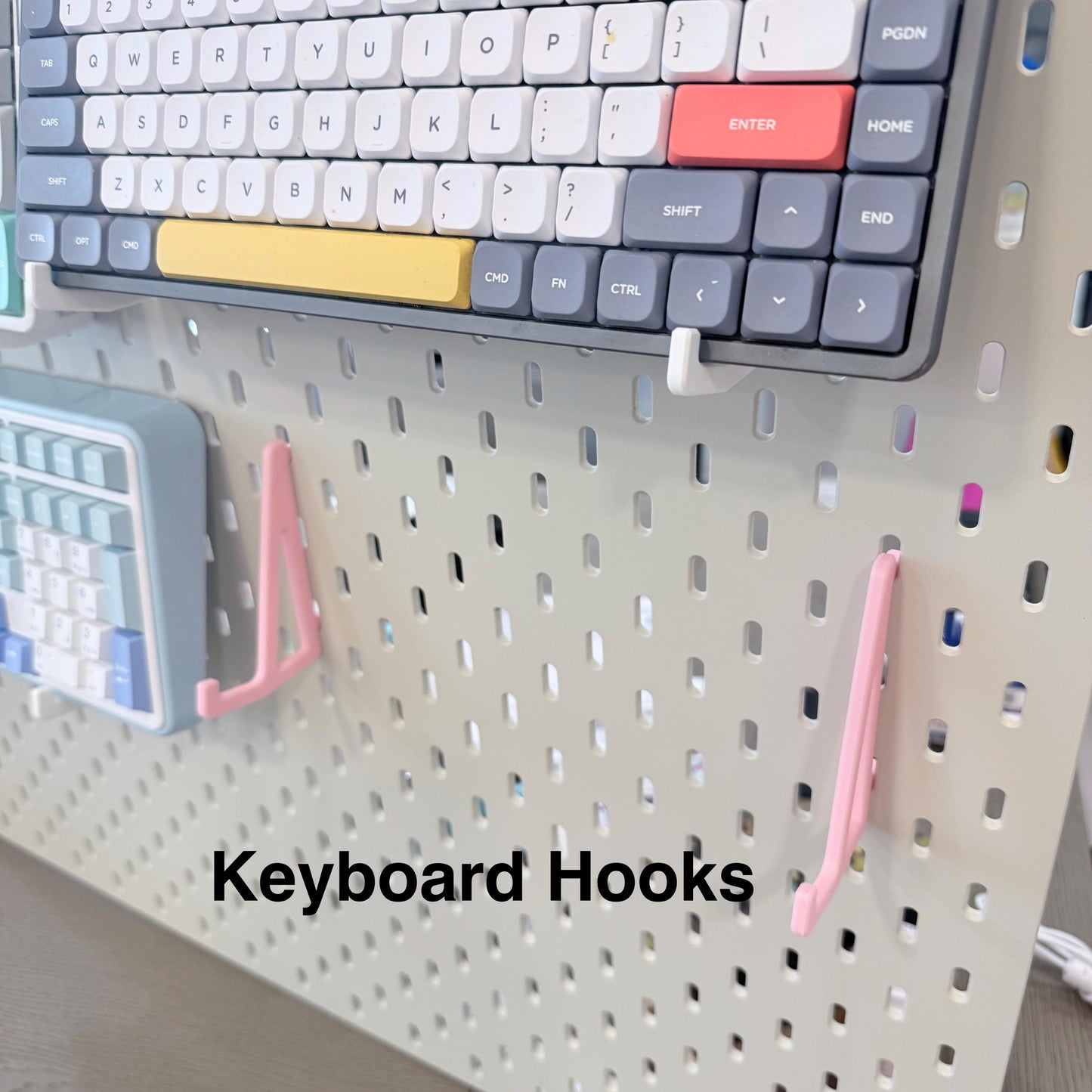Keyboard Wall Mount Hooks for IKEA SKÅDIS Pegboard - 3D Printed Pair for Mechanical and Gaming Keyboards - 30+ Colors
