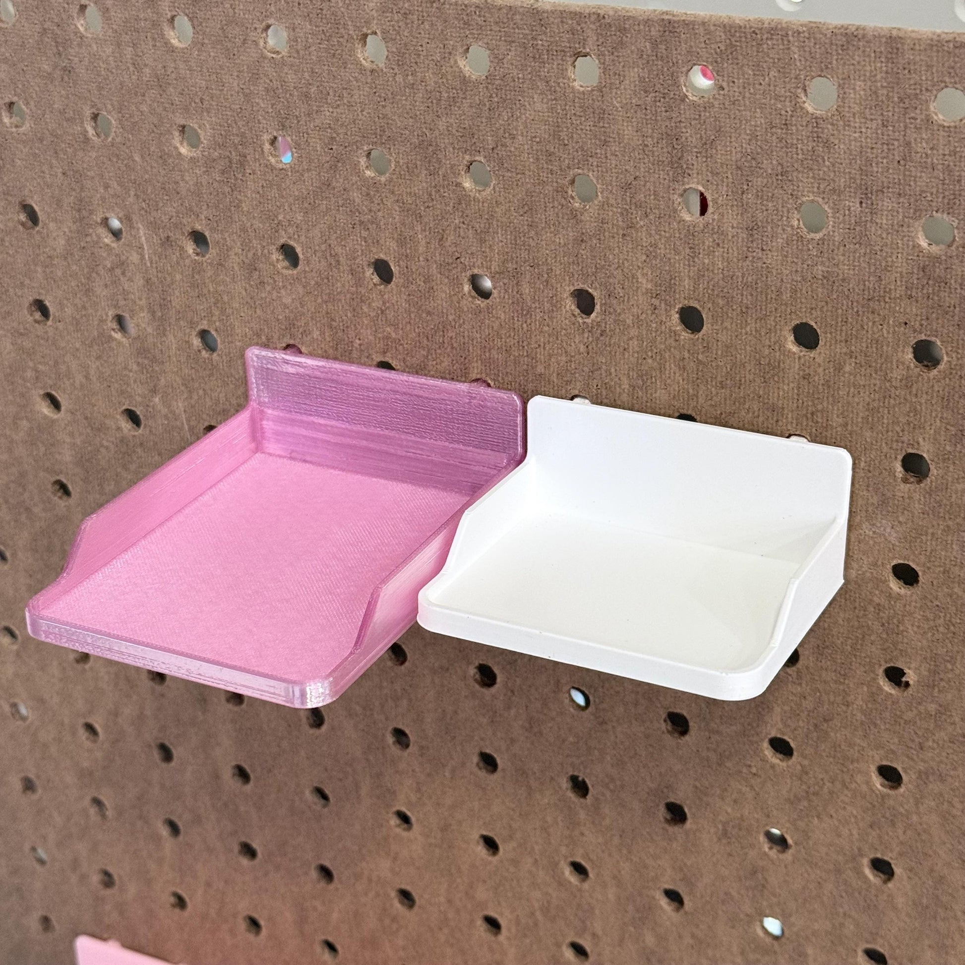 1/4" Pegboard Shelf with Built-In Pegs - 3D Printed One-Piece Clean-Fit Design - 10 Sizes, 2 Depths - 30+ Colors