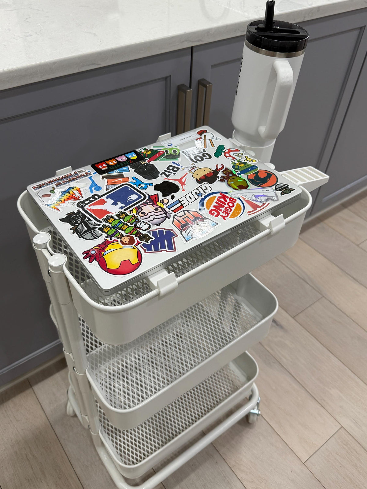 RASKOG Laptop Cart Shelf - 3D Printed Clip-On Stand for IKEA Utility Carts - Mobile Office, Standing Desk, Cart Accessory