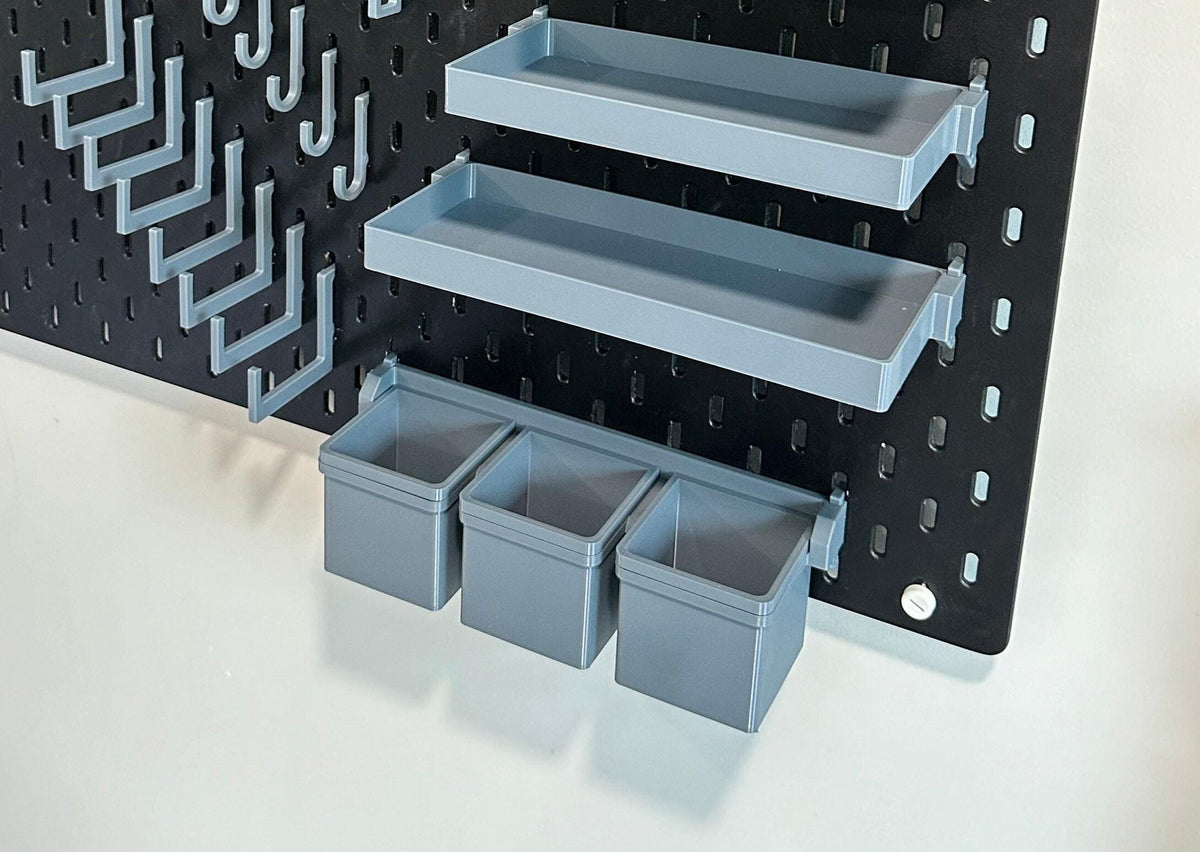 IKEA SKÅDIS 3-Bin Organizer for Pegboard or Råskog Cart - 3D Printed Drop-In Removable Bins - Crafts, Sewing - 30+ Colors