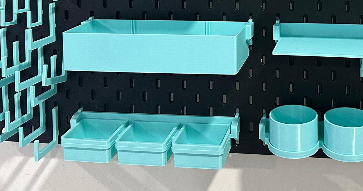IKEA SKÅDIS 3-Bin Organizer for Pegboard or Råskog Cart - 3D Printed Drop-In Removable Bins - Crafts, Sewing - 30+ Colors