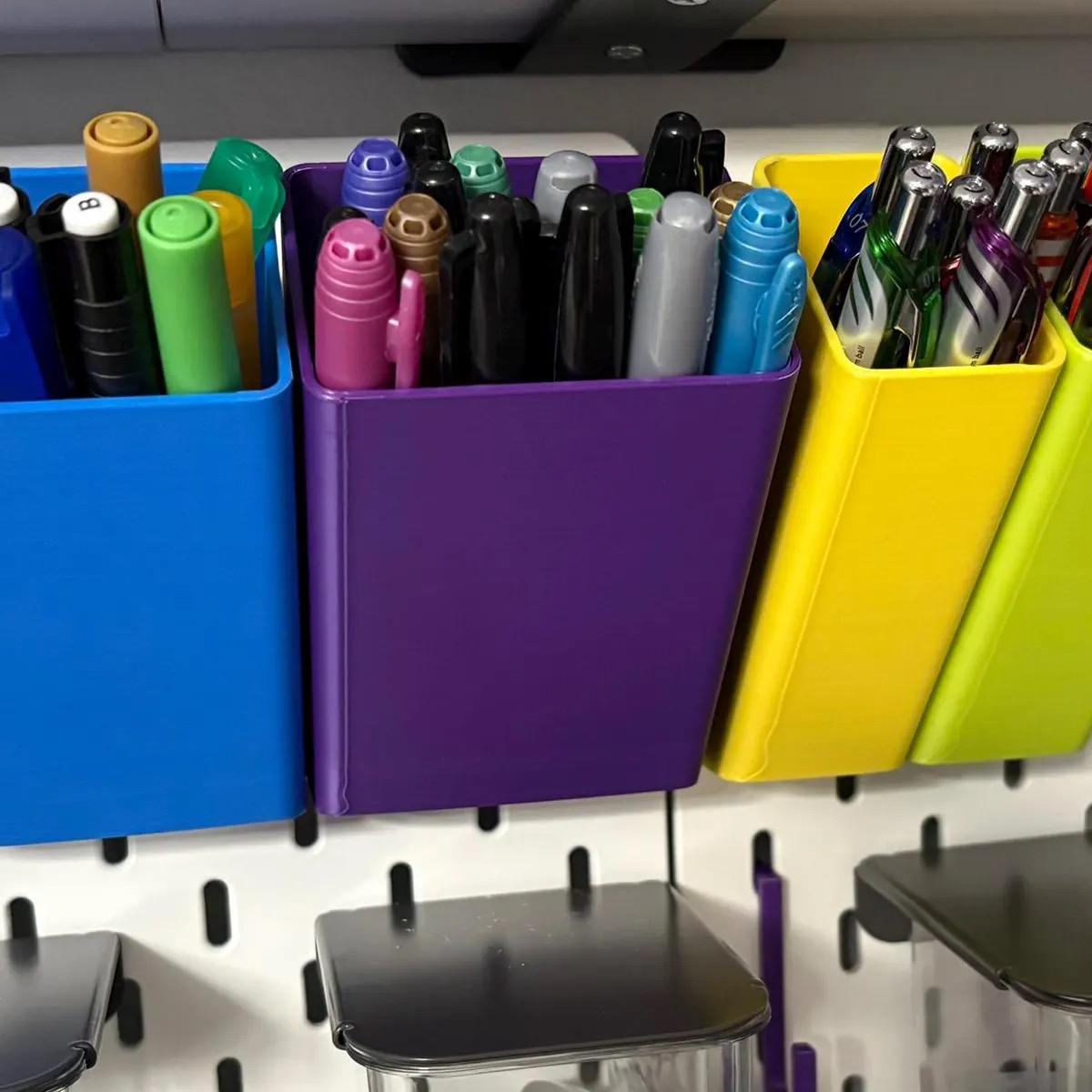 Slanted Pencil Container for IKEA SKÅDIS Pegboards - 3D Printed Pen and Marker Holder - Desk and Craft Room Organizer - 30+ Colors