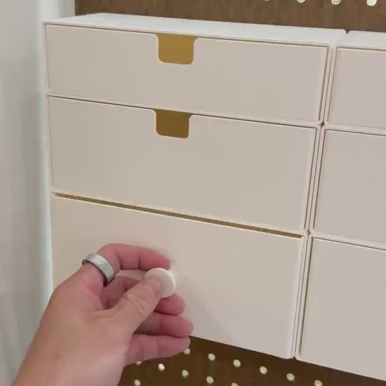 1/4 Inch Pegboard Drawers - Modular Stackable Storage Organizer - 18 Sizes & Knob Options - 3D Printed - 30+ Colors